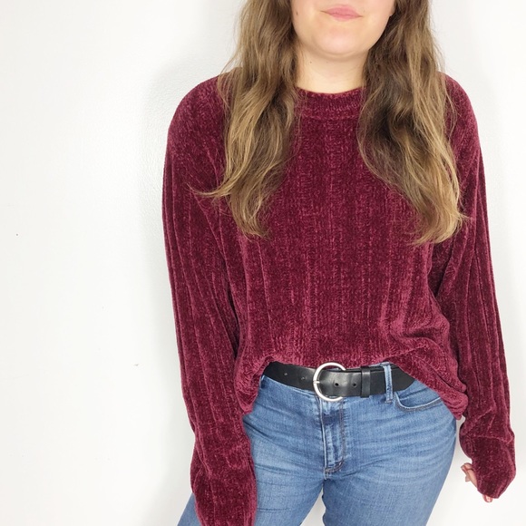 Vintage Sweaters - VINTAGE | Burgundy Chunky Knit Chenille Sweater